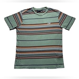 Lost Men’s Green Striped Skate T-Shirt Medium Cotton Casual Y2K